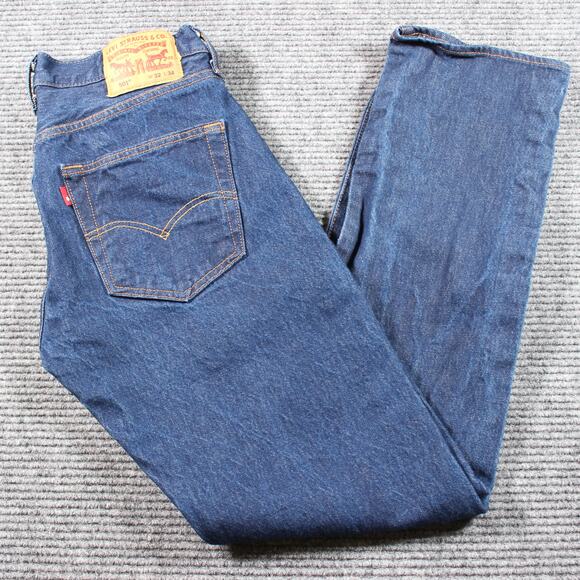 Levi’s 501 Jeans Mens 32x31 Dark Blue Original Button Fly Straight Leg - Picture 1 of 12